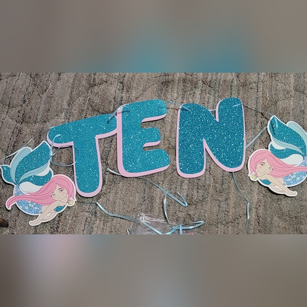 Mermaid Themed 'TEN' Birthday Banner